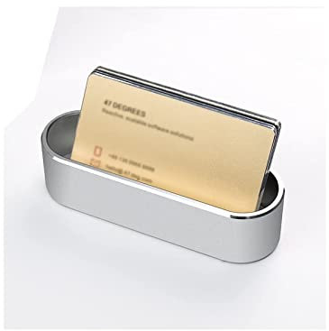 Porta Biglietti da Visita in Metallo-alluminio, Display da tavolo, Espositore Ufficio, Organizer Carte, Accessori Ufficio, Porta Carte, 11x3x3cm(Argento)