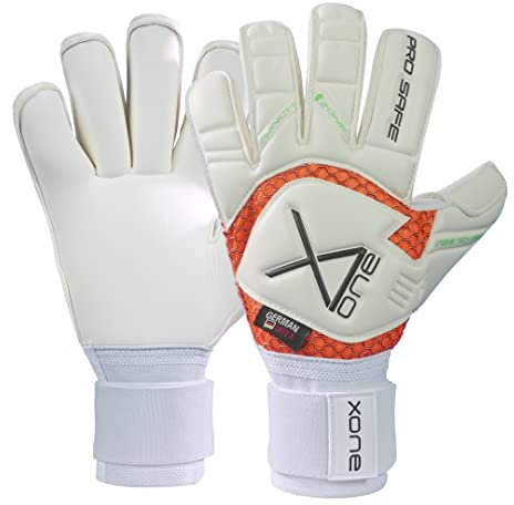 x one® Profi Torwarthandschuhe [Premium Grip] - inkl. praktischer Tragetasche - Fußball Handschuhe aus Latex für jedes Wetter mit doppeltem Verschlussband (extra langlebig & robust)