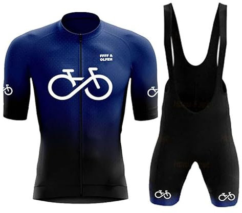 Herren Radtrikot Set Fahrrad Kurzarm Set mit 9D gepolsterten Trägerhosen MTB Rennrad fahrradtrikot Fahrrad Shirts Bib Atmungsaktiv Schnell Trocknend für Radfahren MTB Jogging (Navy blau A,L)
