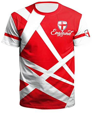 2022 Katar Fußball Weltmeisterschaft T-Shirt 3D Drucken Nationalflagge Kurzarm Rundhalsausschnitt Fanshirt Sport Casual Atmungsaktiv Trikots Shirt für Erwachsene und Kinder England 4XL