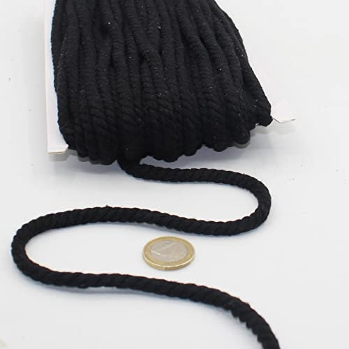 20 Meter Baumwollkordel, rund, 08 mm, geflochten, mit Kern aus natürlicher Baumwolle, ideal für DIY, Nähen, vielseitig 8 mm, 01 Schwarz