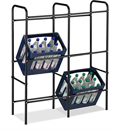 Relaxdays Rangement caisses Boissons, HxLxP: 116 x 95 x 34 cm, Range-Bouteilles pour 6 caisses, Acier, Support, Noir