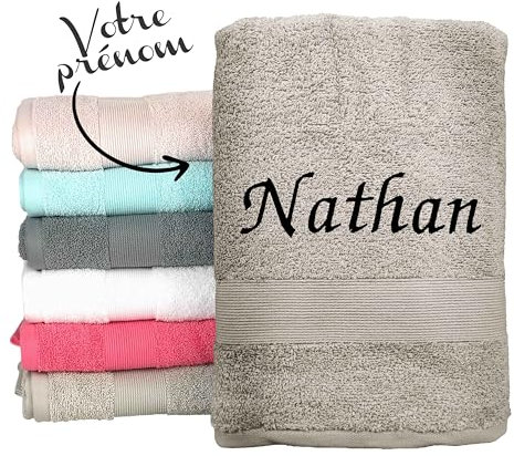 KDO MAGIC - Handtuch personalisiert - Bestickte Serviette mit einem Namen - 100% Baumwolle - Geschenkidee zum Geburtstag, Muttertag, Weihnachten (70 x 130 cm, Taupe)