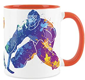 Purely Home Ice Hockey Mug - Sports Mug Abstract Paint Effect - Orange Mug Coffee/Tea Gift for Sports Lovers