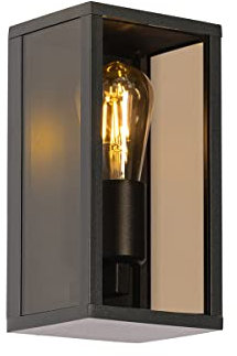 Qazqa - Modern Außen Wandleuchte schwarz mit Rauchglas 26 cm IP44 - Charlois I Außenbeleuchtung - Aluminium Rechteckig - LED geeignet E27