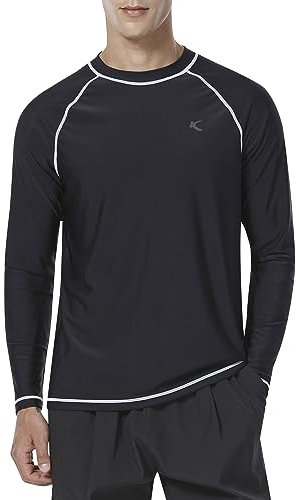 Herren Rash Guard UPF 50+ Schwimm-Shirt, UV-Sonnenschutz, schnell trocknend, langärmelig, Strand-Shirts zum Angeln, Schwarz, 5XL