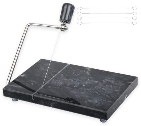 SIPARUI Trancheuse à fromage, coupe-fromage robuste 12,7 x 20,3 cm, planche à découper en marbre poli pour fromage coupé, beurre, autres apéritifs (noir et gris)