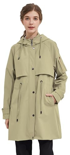Orolay Femme Manteau Léger à Capuche Veste Imperméable et Coupe-vent D'extérieur Kaki L