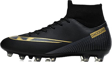 IFIKK Botas de fútbol para hombre, entrenamiento atlético profesional, botas de fútbol con tacos y tacos, zapatos de entrenamiento para niños, Negro 3t, 43 EU