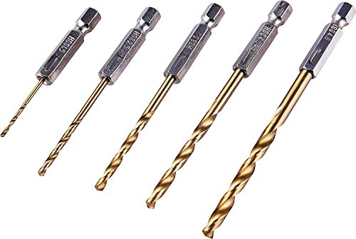 Mr. Gadget's Solutions® 5 Piece 6.25mm (1/4) Titanium Coated High Speed Steel (HSS) Drill Bit Set for Wood and Metal Power Bit Set