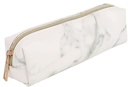 Mädchen Schüler Federmäppchen Marmor Klein Tragbare Federtasche Reißverschlüsse Marmor Textur Mäppchen PU Leder Marmor Mäppchen Bleistift Tasche Stationäre Tasche Kosmetiktasche Makeup Taschen,Weiß