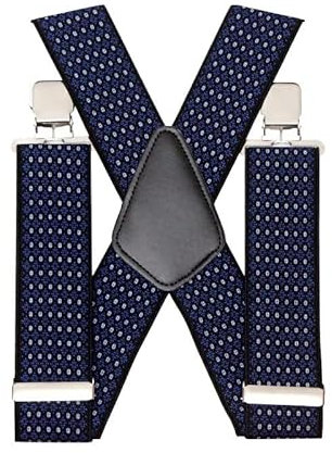 Heavy Duty Men Trousers Wide Braces with 4 Strong Clips 50 mm X Style Suspenders Belts - Black (Navy Patterned)