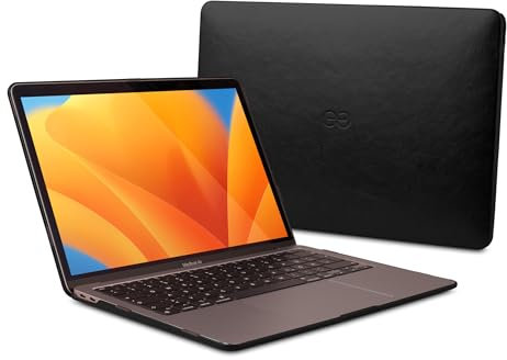 Dreem Euclid MacBook Air Case - 15-Inch Hard Laptop Cover for MacBook Air 2023 (M2), Luxurious Vegan Leather, Top and Bottom Shells for Protection, Slots for USB Ports [Black]