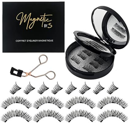 Magnetische Wimpern Fake Lashes Künstliche Falsche Wimpern Extensions Set, Pure Vie 4Paare Magnetwimpern Wiederverwendbare Selbstklebende Cat Eye Cluster Manga Lashes für Girl Frauen Make Up