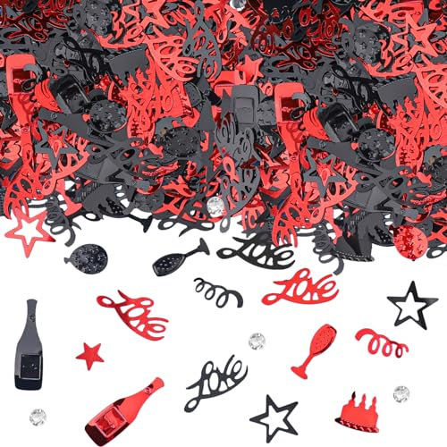 GoldRock 3000 Stk Love Konfetti Tischdeko Hochzeit Deko,Hochzeit Tischdeko Schwarz Rot,Konfetti Streudeko Hochzeit,Konfettikanone Hochzeit Deko Tisch,Glitzer Konfetti für Geburtstag Hochzeit Party