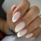 JUSTOTRY 24 Pcs Milky White Oval Press on Nails Short Designs,Snow False Nails short,Glossy French Almond Stick on Nails for Women and Teens,Fake Nail for Nail Art