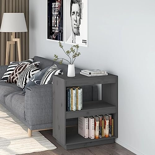 CKioict Eckvitrine Modernes Standregal Wohnzimmermöbel Bücherregal Grau 60x35x71 cm Massivholz Kieferfür Wohnzimmer Schlafzimmer und Homeoffice