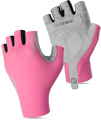 INBIKE Fahrradhandschuhe Herren Damen Halbfinger Sommer Rennrad Atmungsaktiv Radhandschuhe MTB Handschuhe Kurz Anti-Rutsch für Radfahren Sport Rosa XL