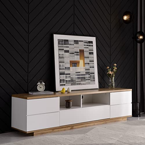 ZUUYEE TV-Schrank mit 5 Türen, Fernsehtisch mit 2 offenen Fächern, TV Lowboard mit Holzmaserung, 180 cm Lang, Fernsehschrank für Wohnzimmer Esszimmer Schlafzimmer