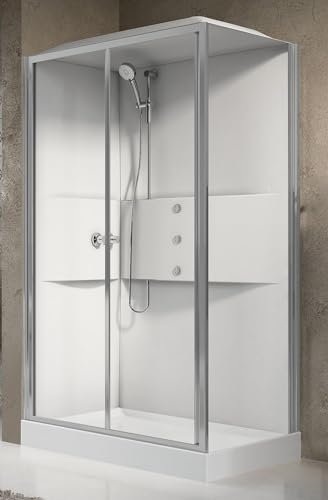 Novellini Media 2.0 2P Idromassaggio Tettuccio Soffione 120x80 cm Cabina Box Doccia Multifunzione Apertura Scorrevole Reversibile Miscelatore Meccanico Vetro Trasparente Profilo Silver Altezza 226 cm