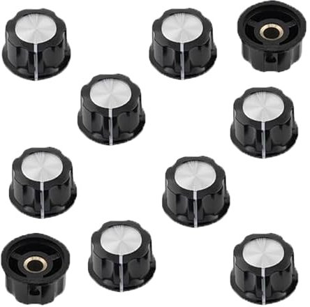 Wvzong 10PCS Guitar Volume Knobs - Tone Top Rotary Control Knobs for 6mm Shaft, Amplifier & Effect Pedal Accessories (Black/Silver)