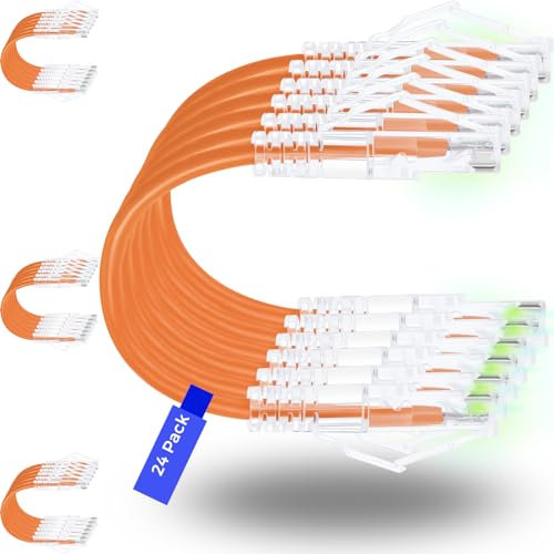 Rapink Slim Cat6/ Cat6a 2ft (24 Pack) Ethernet Patch Cable - 10G Support, Snagless, Flexible Orange
