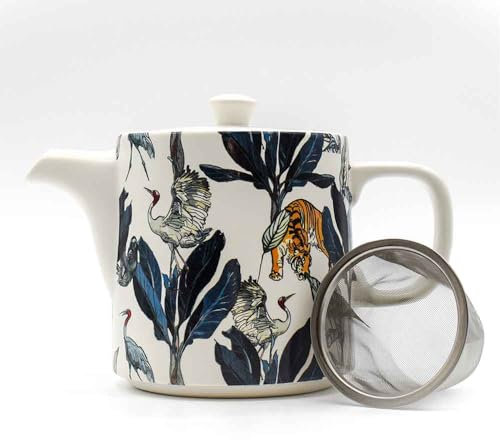 Upper Street Ceramic Islington Teapot with Removable Stainless Steel Infuser Set 1L Large for 4-6 Cups Heat Resistant & Dishwasher Safe, Strainer for Loose Tea