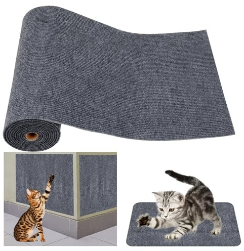 Dadabig Alfombra Rascador para Gatos, 30 x 250 cm, Rascador Sofá Gatos, Autoadhesivas, Tapete para Gatos Antideslizante para Pared, Esquina y Sofá (Gris Oscuro)