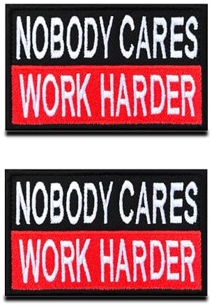 2 Stück Nobody Cares Work Harder Bestickte Applikation Lustiges Biker Fun Moral Patches für Taktische Airsoft Cosplay Paintball Kleidung Rucksack Uniform Hunde Weste
