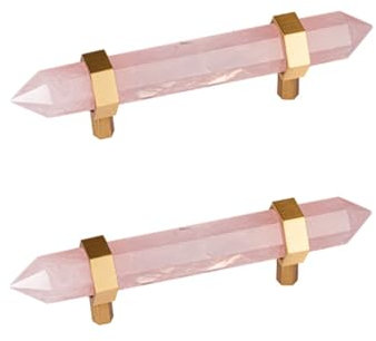 SANCHAKOU Kristall Schubladenknöpfe 2 Stück Einzel- Und Doppelloch Naturkristall-Schrank Kleiderschrank Schublade Messinggriff Rosenquarz Doppelloch 15 X 3 5 Cm