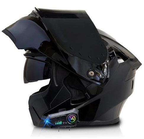Bluetooth Klapphelm, Integriert Motorradhelm, ECE Genehmigt Integralhelm mit Anti-Fog-Doppelspiegel, Atmungsaktiv und Bequem, für Erwachsene Frauen Männer, 55~64CM