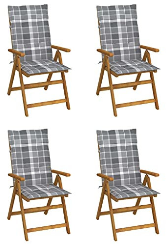 HEFZGDB Hochlehner Verstellbar 4 STK. mit Auflagen Massivholz Akazie Sonnenliege Gartenstühle Balkonstuhl Geeignet für Garten, Terrasse, Pool.