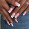 Maggidea French False Nails, Acrylic French Stick on Nails, 24pcs Strong Medium Long Coffin french Style Press On Nails with Glue White Tips Design Fake Nails (Pink Coffin)
