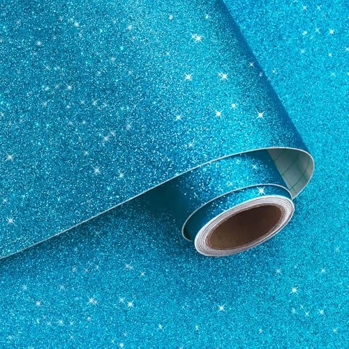 VaryPaper Sky Blue Glitter Wallpaper Peel and Stick Glitter Contact Paper 40cmx200cm Sticky Back Plastic Thick Lining Paper for Wall Living Room Bedroom Furniture Wrap Gift Wrapping Party Decor