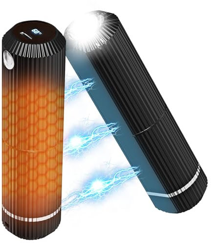 Handwärmer Elektrisch Powerbank, 10000 mAh Wiederverwendbar Elektrische Handwärmer mit Taschenlampe, 5 Temperaturregelung Taschenwärmer Magnetisch, 360° Rundumheizung Handwärmer für Camping