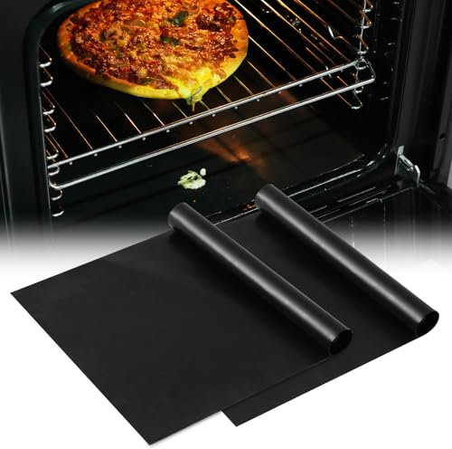 KR KITCHENRAKU 2 alfombrillas universales de teflón para horno, 40,5 x 63,5 cm, antiadherentes para el fondo del horno, accesorios para el hogar y accesorios de cocina (negro puro)