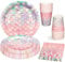 80 Pièces Sirène Anniversaire Ensemble De Vaisselle, Rose Violet Décoration D'anniversaire pour 20 Personnes Enfants Fête Assiettes en Carton Serviette Gobelets pour Anniversaire D'enfant