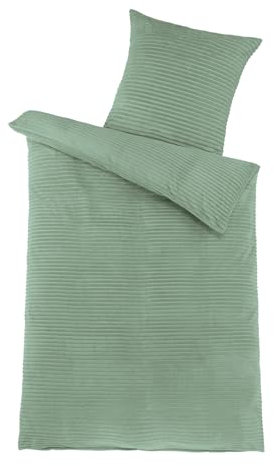 Visaggio Winter Bettwäsche 135x200 cm Teddy Plüsch Cord Rib Streifen Cashmere Touch Nicky Coral Fleece Salbei Mint Grün