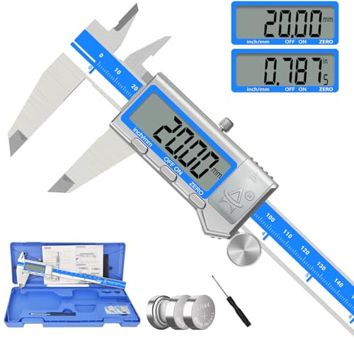 Acemeter Calibro Digitale,Precisione Calibri In Acciaio Inox 150mm Con Ampio Display Lcd Calibro Digitale Per Misurazione Esterne,Interne,Profondità e Di Passo,3 Batterie,Spegnimento Automatico