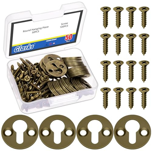 Glarks 150pcs 4 x 25mm Round Keyhole Hangers, Bronze Keyhole Shelf Hanger with Screw, Keyhole Shelf Brackets Hangers, Single Keyhole Hanging Plate for Wall Mounting Coat Rack, Wooden Board, Mug