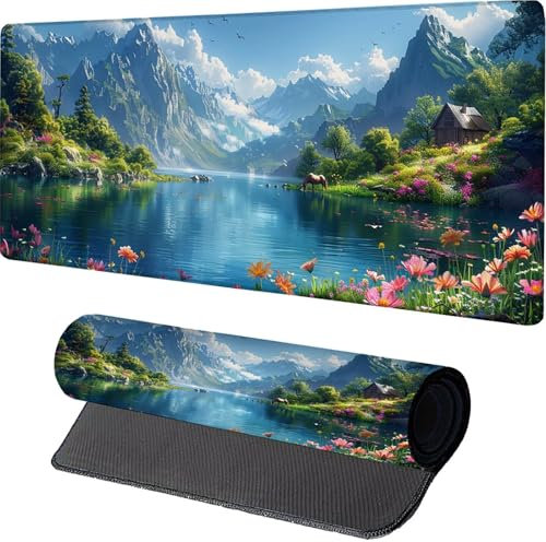 Green Large Mouse Mat 1500x800x3mm, Mountain Gaming Mouse Pad, Desk Mat with Anti-Slip Rubber Base for Stable Grip on Smooth Surfaces, Gaming Mat for PC Gaming Accessories, Gifts for Men Z-3600