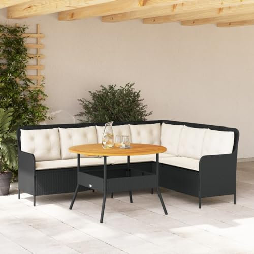 IKAYAA Polyrattan Lounge, Gartenlounge, Rattan Garten Sitzgruppe, Ecklounge, Ecksofa Lounge Möbel, Gartenmöbel Set mit Esstisch, inkl.Sitz- und Rückenkissen - schwarz
