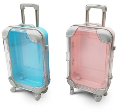 FloraVigo Reise Geschenk Reisekoffer Miniatur, Geldgeschenk Reise Urlaubskasse Spardose Reisekoffer als Geschenk für Urlaub, Reisekasse zum Verschenken von Geld für Reise (Blau Rosa)