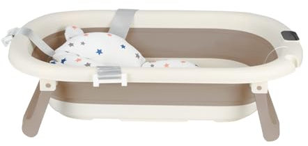 Baignoire Bebe Pliable Coussin Pour Bain Douche Begnoire Enfant Antiderapant Bouchon Confort Voyage 0-3 ans sur Pied Bathtub- Facile d'utilisation- A-43 * 71 * 18,5 cm (kaki)