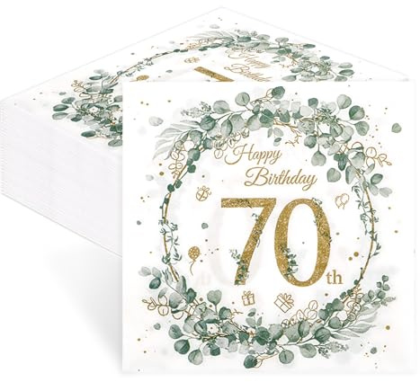 70 Geburtstag Servietten Eukalyptus Grün-60 Stück Happy Birthday Servietten,deko 70 Geburtstag Mann Frau,Geburtstagsdeko,Tischdeko Geburtstage,Salbeigrün Grüne Mintgrün,Papierserviette Einweg Napkins
