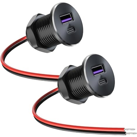 BAIFULAI Lot de 2 prises USB C 12 V pour camping-car en aluminium, 18 W QC 3.0 et 30 W PD 3.0 pour voiture 12 V, caravane, yacht, prise USB pour caravane, remorque, camion, bateau, voiture