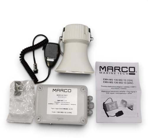 Generisch Marco EMH-MS Elektronische Schiffspfeife 12V | Komplettset mit Lautsprecher, Mikrofon & Sirene | 112 dB | IP66 wasserdicht | zertifiziertes Nebelhorn für Boote und Yachten | Art. 13600212