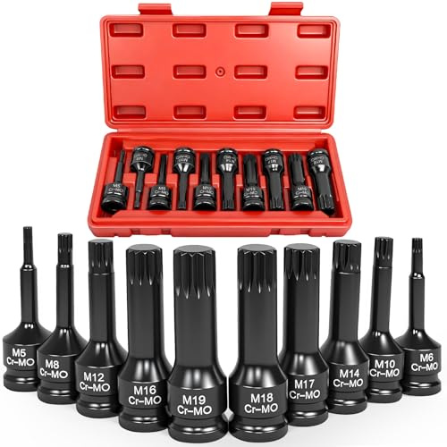 AFEPHE XZN - Juego de llaves de vaso (10 piezas, 1/2, M5, M6, M8, M10, M12, M14, M16, M17, M18, M19, para llaves dinamométricas, llaves de carraca