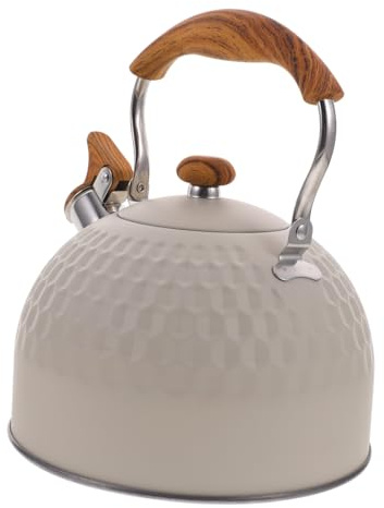 Pfeifender Topf 2,5l aus Edelstahl für Wasserkochen, Beige | Induktions und Gasherd, Hitzebeständiger Boden, Großer Ausguss, Komfortabler Griff
