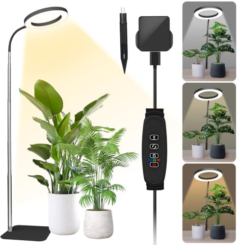 Grow Lights for Indoor Plants - Full Spectrum LED Plant Growing Light with 3H/9H/12H Auto Timer, Height Adjustable (16-67), 3 Color Modes, 10 Dimming - Sun Lamp for Large Tall Small Plant- Black